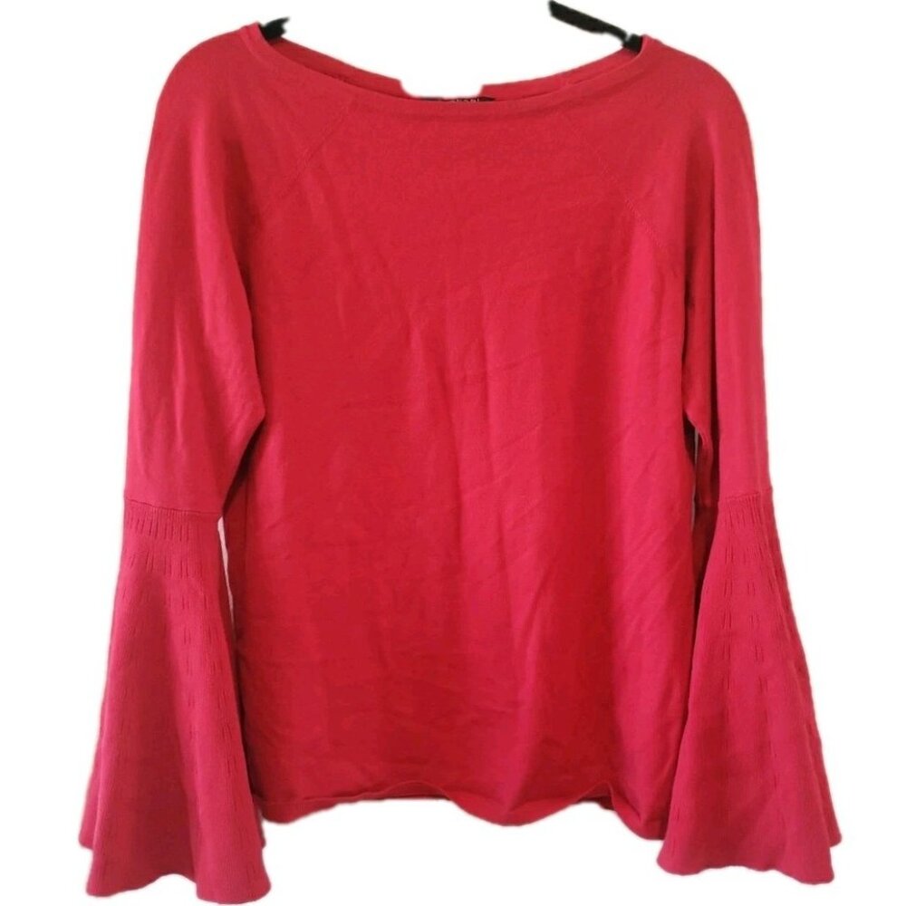 T Tahari Red Top Sweater Bell Sleeves Sz S Workwear Capsule Classic Minimalist